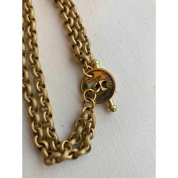 Vintage CLAIRE DEVE Gold Metal Double Chain Etruscan Statement Runway Necklace - Picture 16 of 16